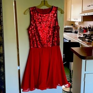 Red sequin party dress perfect for Holidays.